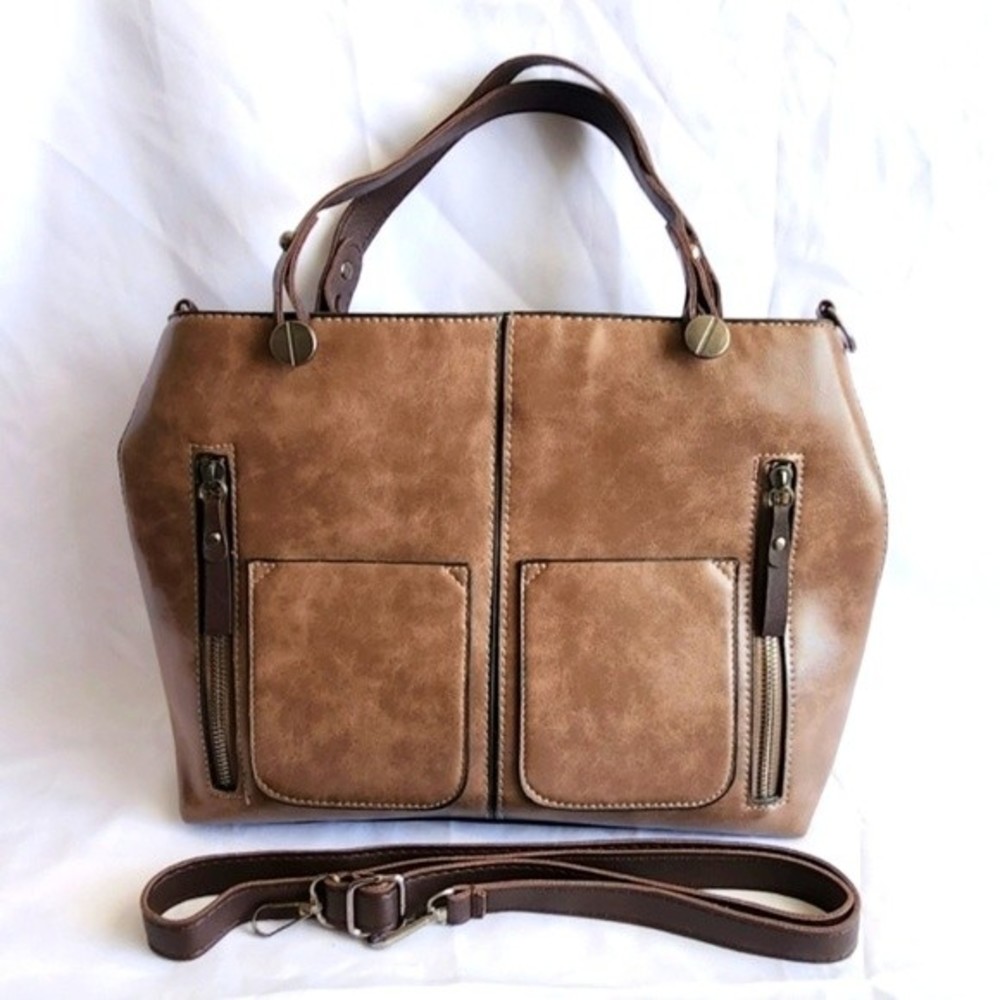 Brown Marble Vegan Leather Handbag Shoulder Bag NWT